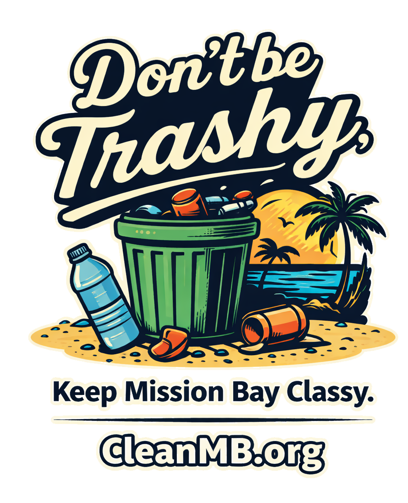 CleanMB poster illustration promoting a cleaner Mission Bay